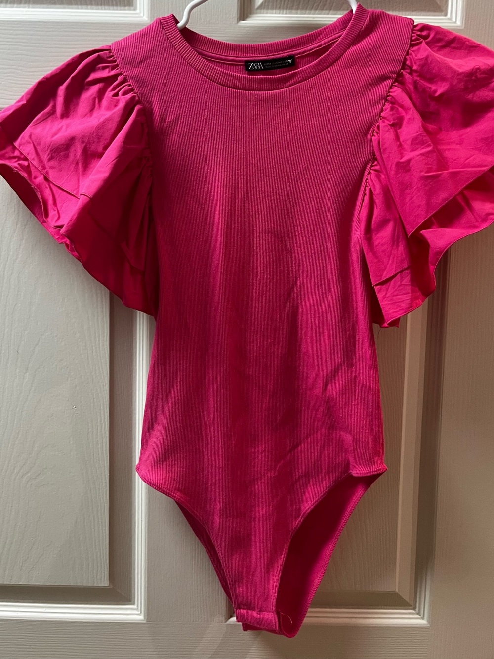 Zara Hot Pink Puff-Sleeve One-Piece Bodysuit